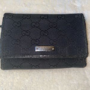 Authentic Gucci Black Canvas Compact Wallet